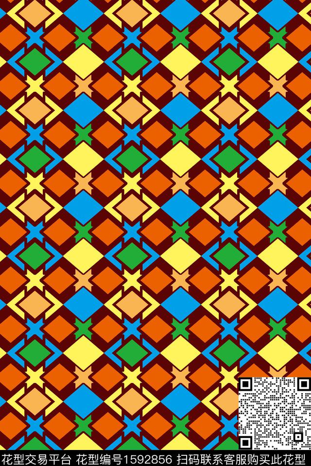橙色格子几何传统印花华亿平台下载（图片编号: 1592856） - 瓦栏（Walan）
