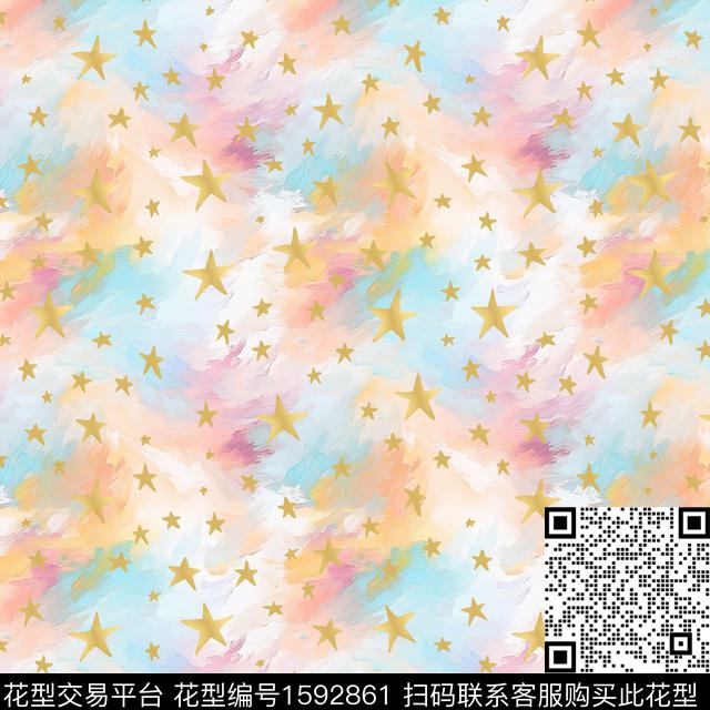 彩色几何渐变五角星数码印花华亿平台下载（图片编号: 1592861） - 瓦栏（Walan）