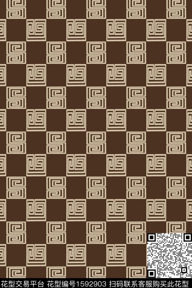 格子几何线条传统印花华亿平台下载（图片编号: 1592903） - 瓦栏（Walan）
