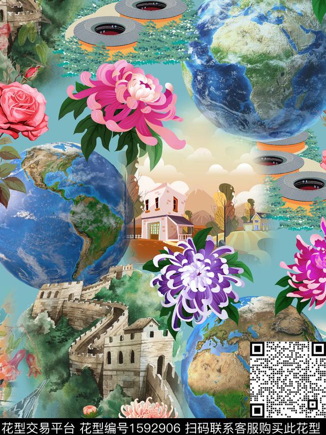 风景长城地球数码印花华亿平台下载（图片编号: 1592906） - 瓦栏（Walan）