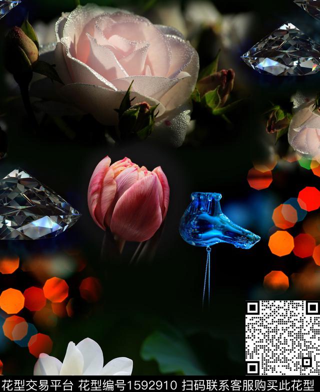 花卉大花钻石数码印花华亿平台下载（图片编号: 1592910） - 瓦栏（Walan）