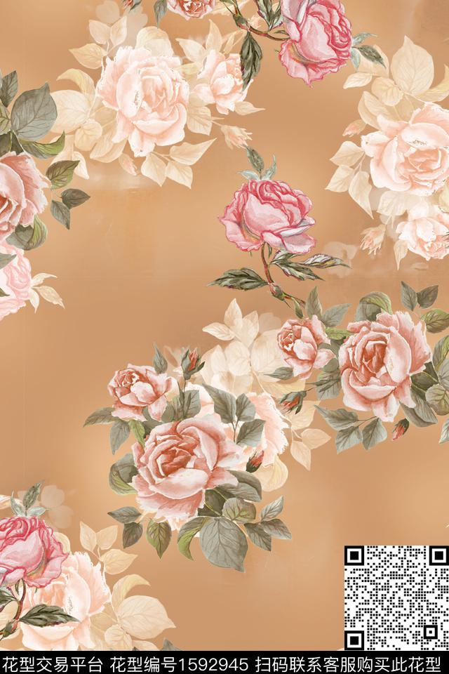 水彩花卉影花花卉数码印花华亿平台下载（图片编号: 1592945） - 瓦栏（Walan）