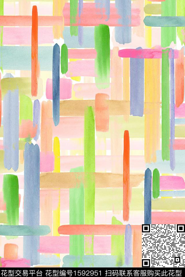 小清新水彩笔触数码印花华亿平台下载（图片编号: 1592951） - 瓦栏（Walan）