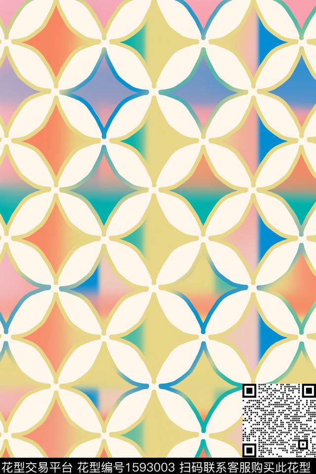 小清新渐变格子数码印花华亿平台下载（图片编号: 1593003） - 瓦栏（Walan）