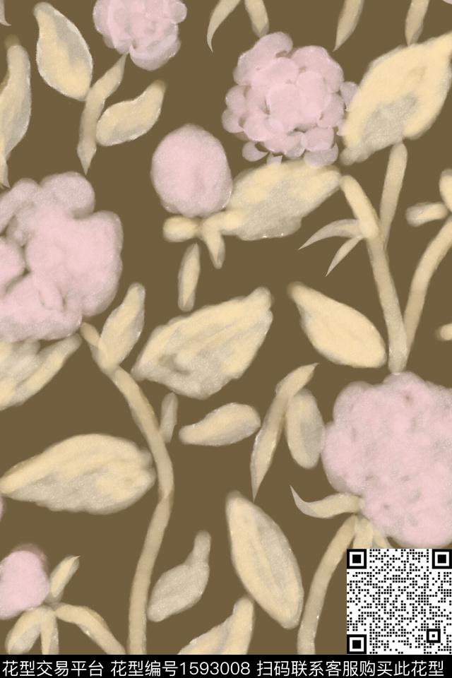 剪影花卉肌理数码印花华亿平台下载（图片编号: 1593008） - 瓦栏（Walan）