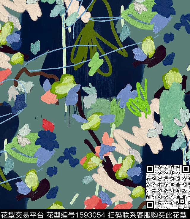 涂鸦线条油画华亿平台数码印花华亿平台下载（图片编号: 1593054） - 瓦栏（Walan）