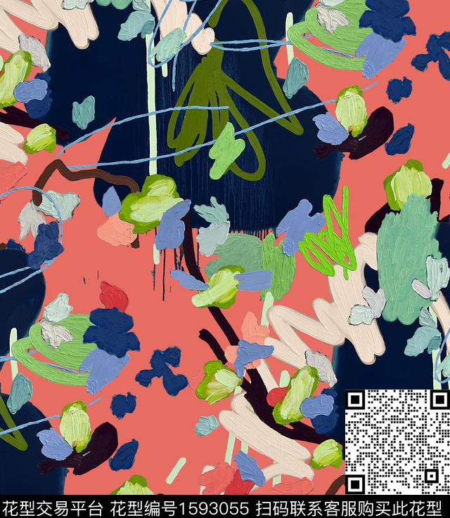 涂鸦笔触油画华亿平台数码印花华亿平台下载（图片编号: 1593055） - 瓦栏（Walan）