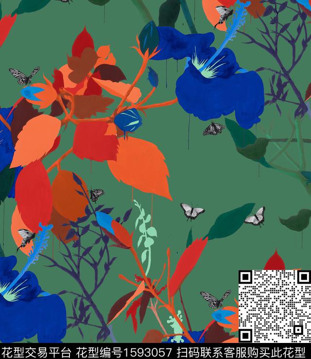 花卉植物叶子数码印花华亿平台下载（图片编号: 1593057） - 瓦栏（Walan）