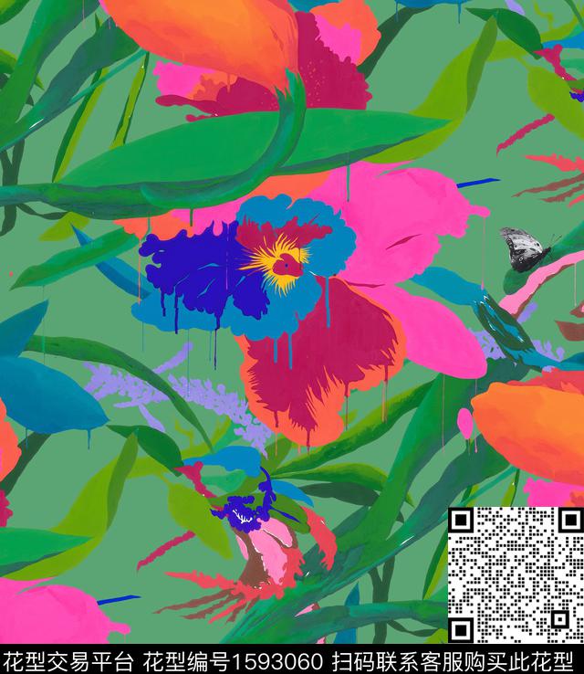 花卉植物叶子数码印花华亿平台下载（图片编号: 1593060） - 瓦栏（Walan）