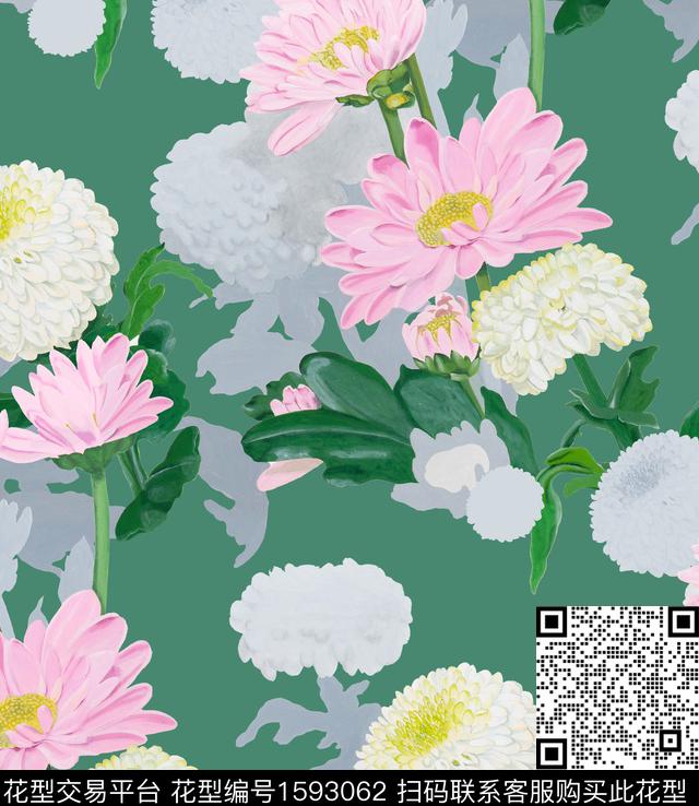 花卉影花水彩花卉数码印花华亿平台下载（图片编号: 1593062） - 瓦栏（Walan）