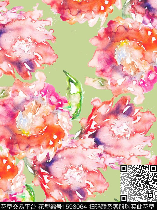 花卉水彩花卉数码印花华亿平台下载（图片编号: 1593064） - 瓦栏（Walan）