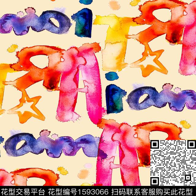 水彩字母趣味数码印花华亿平台下载（图片编号: 1593066） - 瓦栏（Walan）