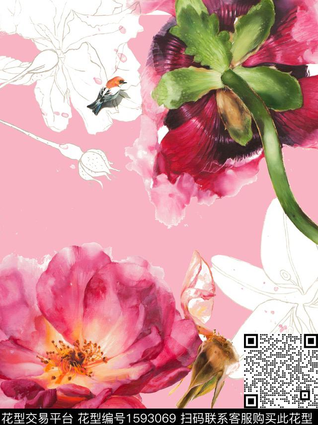 玫瑰花月季花大花数码印花华亿平台下载（图片编号: 1593069） - 瓦栏（Walan）