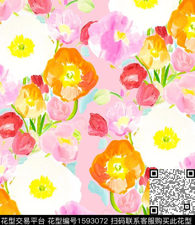 花卉水彩花卉数码印花华亿平台下载（图片编号: 1593072） - 瓦栏（Walan）