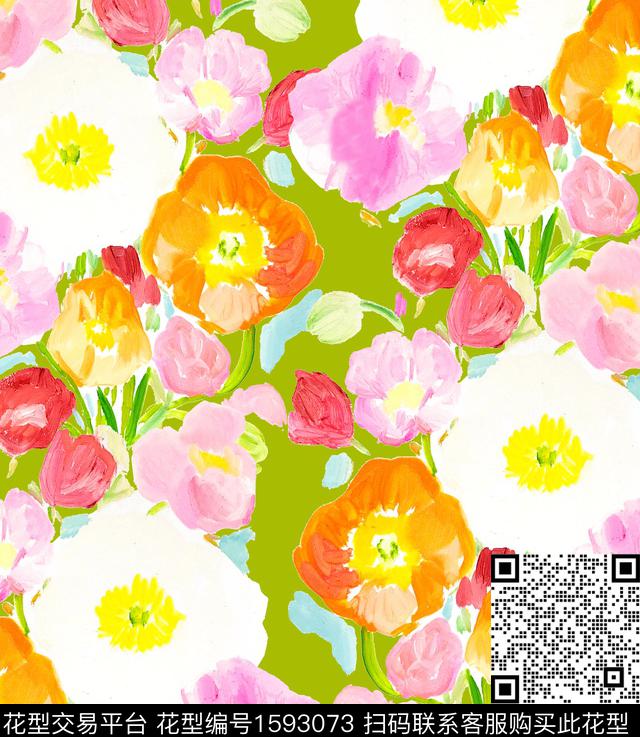 梅花水彩花卉牡丹数码印花华亿平台下载（图片编号: 1593073） - 瓦栏（Walan）