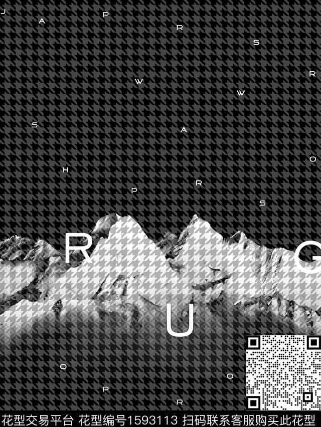 定位花黑白华亿平台抽象男装数码印花华亿平台下载（图片编号: 1593113） - 瓦栏（Walan）