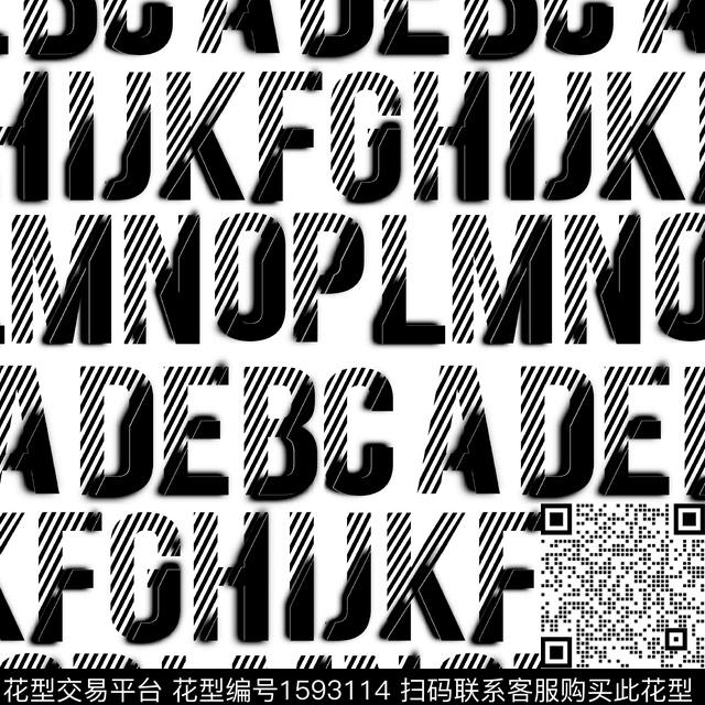 趣味黑白字母数码印花华亿平台下载（图片编号: 1593114） - 瓦栏（Walan）