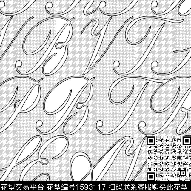 格子千鸟格字母数码印花华亿平台下载（图片编号: 1593117） - 瓦栏（Walan）