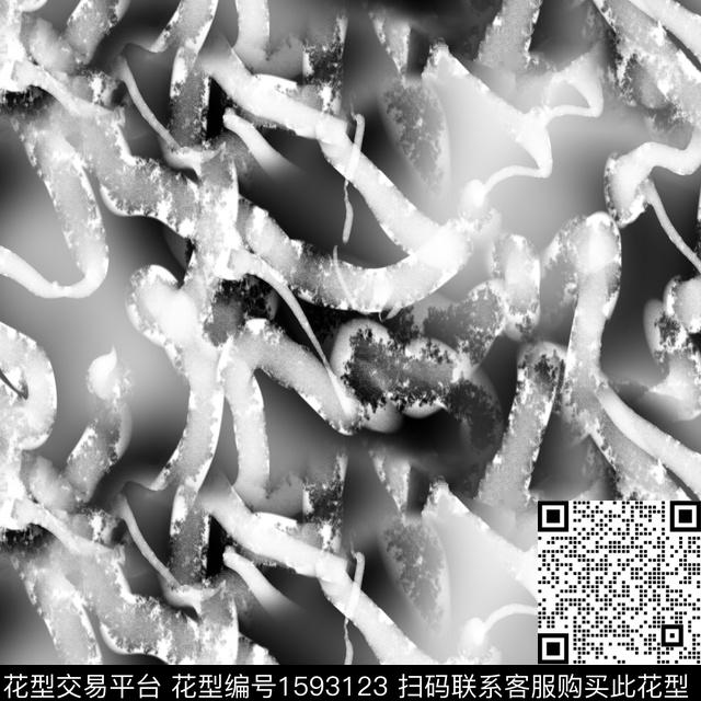 黑白华亿平台抽象涂鸦数码印花华亿平台下载（图片编号: 1593123） - 瓦栏（Walan）
