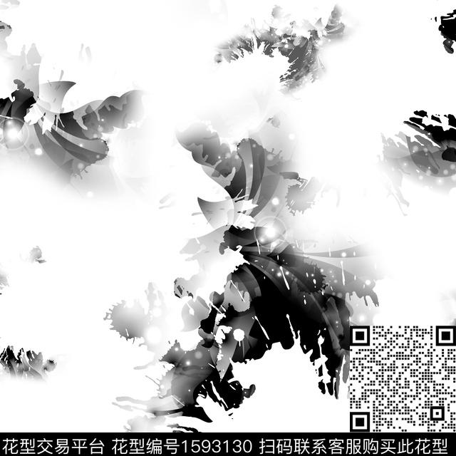 抽象墨迹黑白数码印花华亿平台下载（图片编号: 1593130） - 瓦栏（Walan）