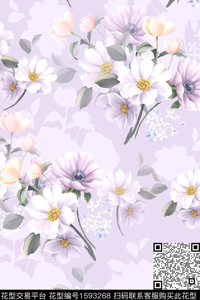 小清新水彩花卉剪影数码印花华亿平台下载（图片编号: 1593268） - 瓦栏（Walan）