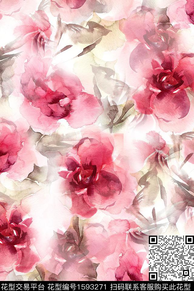 水彩花卉花卉数码印花华亿平台下载（图片编号: 1593271） - 瓦栏（Walan）
