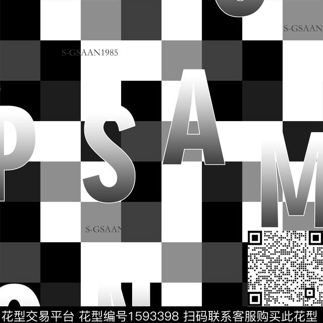 格子字母渐变数码印花华亿平台下载（图片编号: 1593398） - 瓦栏（Walan）