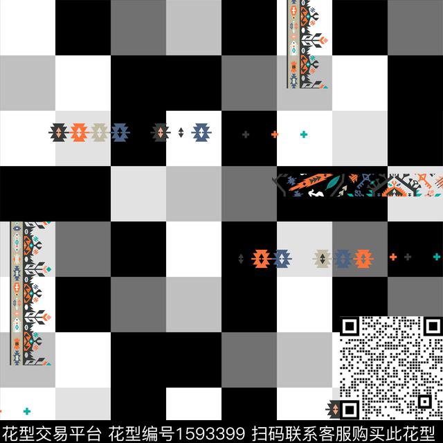 格子民族风花边数码印花华亿平台下载（图片编号: 1593399） - 瓦栏（Walan）