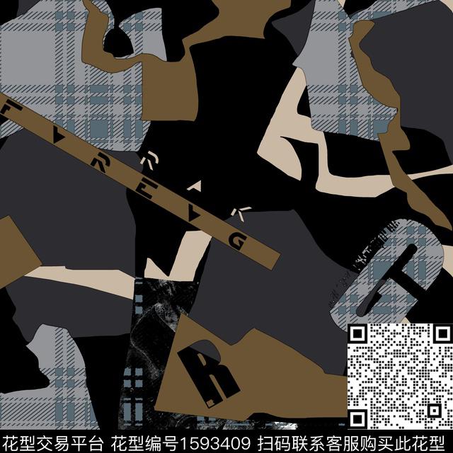 格子迷彩字母数码印花华亿平台下载（图片编号: 1593409） - 瓦栏（Walan）