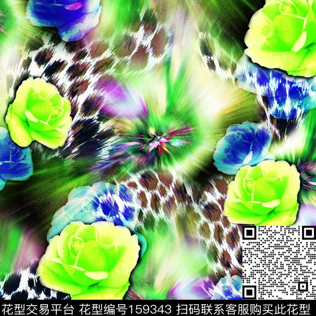 花卉豹纹光数码印花华亿平台下载（图片编号: 159343） - 瓦栏（Walan）