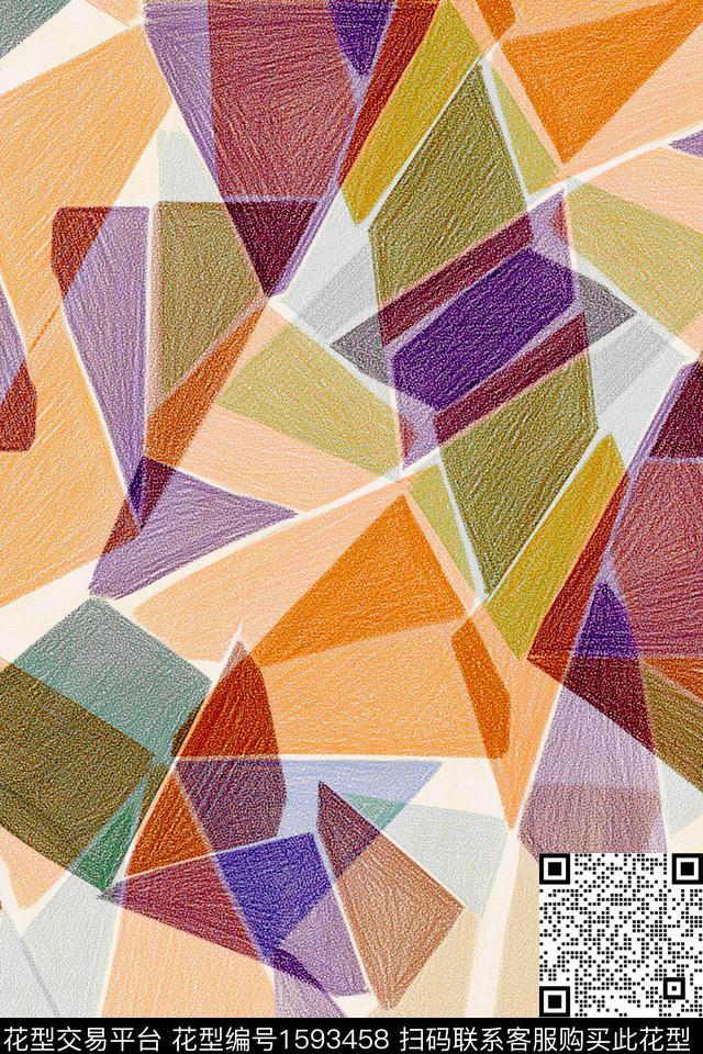 真丝几何混合拼接数码印花华亿平台下载（图片编号: 1593458） - 瓦栏（Walan）