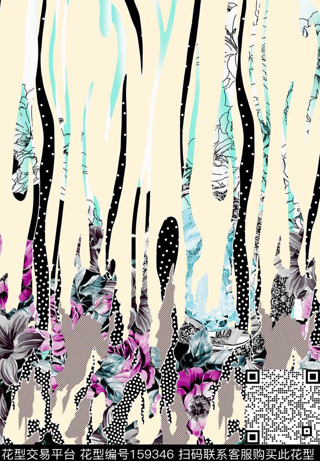 抽象纹理花卉数码印花华亿平台下载（图片编号: 159346） - 瓦栏（Walan）