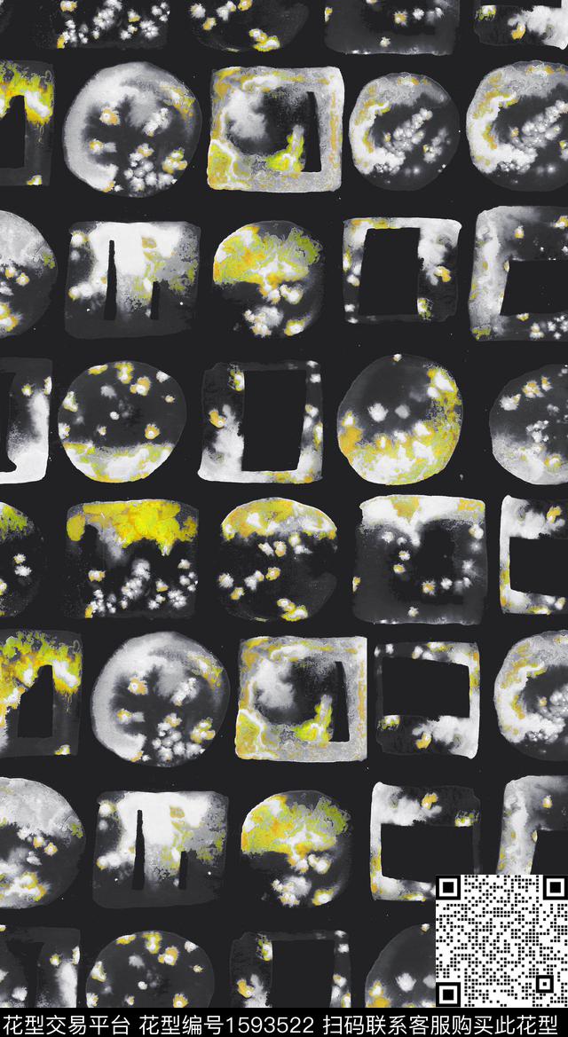 几何水彩黑底数码印花华亿平台下载（图片编号: 1593522） - 瓦栏（Walan）