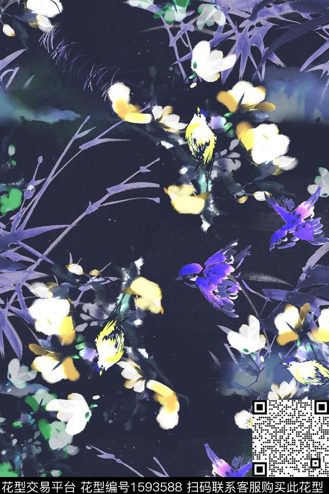 植物花卉绿植树叶数码印花华亿平台下载（图片编号: 1593588） - 瓦栏（Walan）