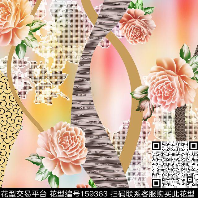 花卉拼接纹理数码印花华亿平台下载（图片编号: 159363） - 瓦栏（Walan）