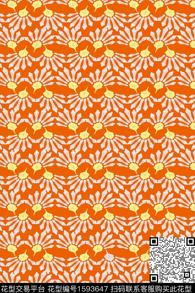 橙色花卉传统印花华亿平台下载（图片编号: 1593647） - 瓦栏（Walan）