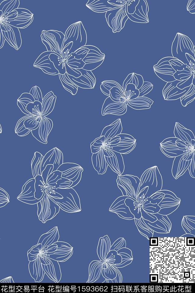 线条花卉线条花卉传统印花华亿平台下载（图片编号: 1593662） - 瓦栏（Walan）