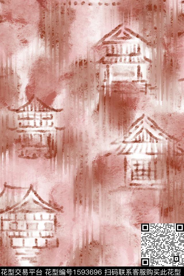 建筑侘寂风景景观数码印花华亿平台下载（图片编号: 1593696） - 瓦栏（Walan）