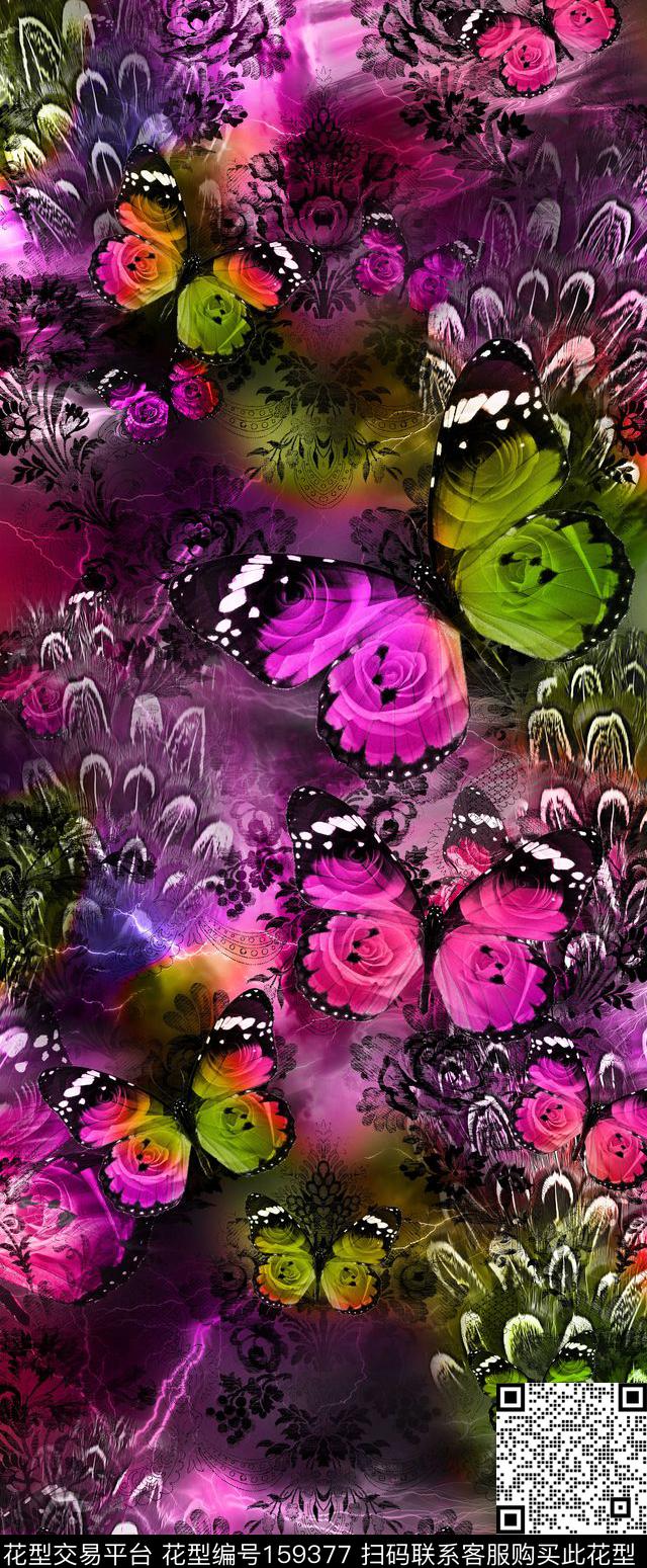 绚丽艳丽蝴蝶数码印花华亿平台下载（图片编号: 159377） - 瓦栏（Walan）