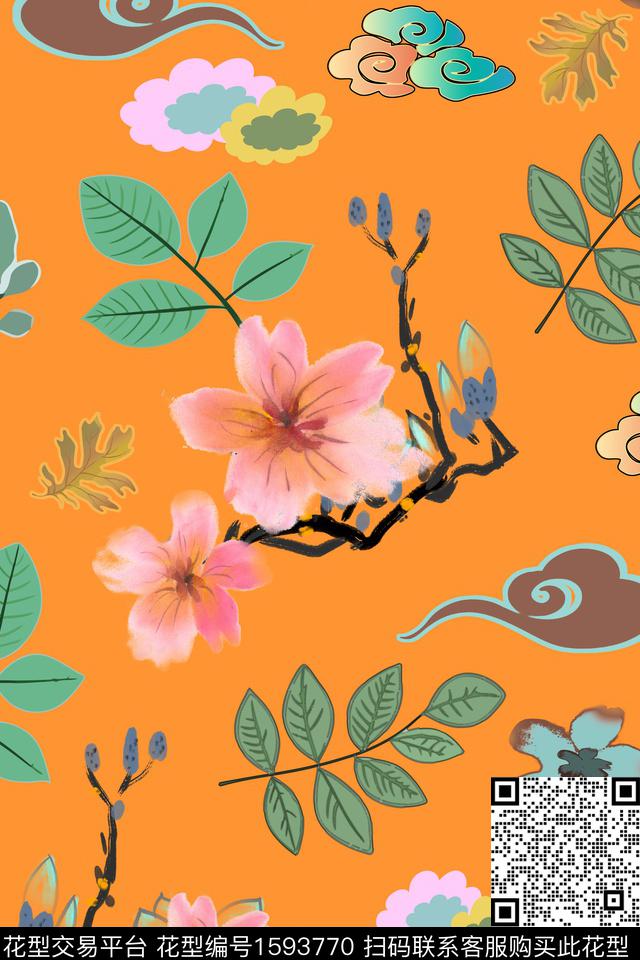 植物花卉绿植树叶数码印花华亿平台下载（图片编号: 1593770） - 瓦栏（Walan）