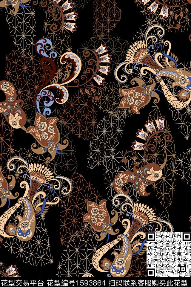 真丝混合拼接佩斯利数码印花华亿平台下载（图片编号: 1593864） - 瓦栏（Walan）