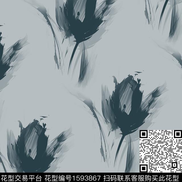 花卉影花水彩数码印花华亿平台下载（图片编号: 1593867） - 瓦栏（Walan）