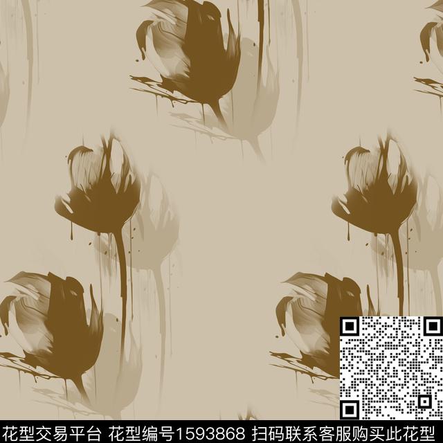 花卉影花水彩数码印花华亿平台下载（图片编号: 1593868） - 瓦栏（Walan）