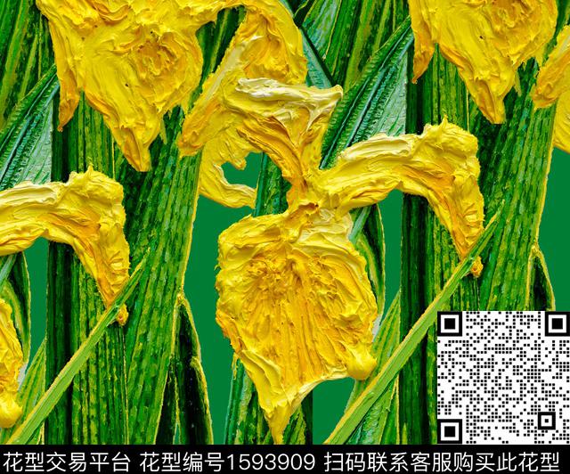 鸢尾花油画华亿平台重油彩数码印花华亿平台下载（图片编号: 1593909） - 瓦栏（Walan）