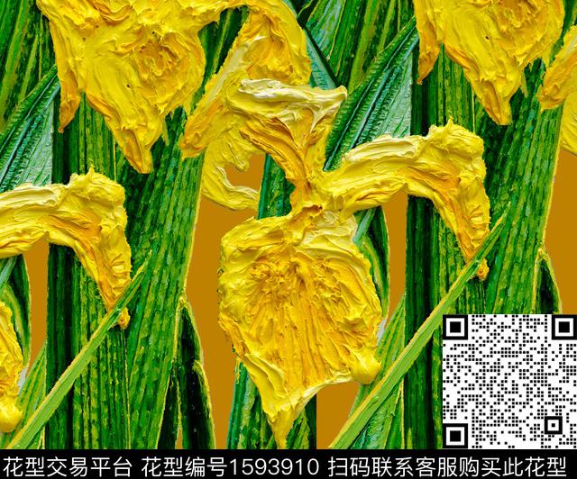 鸢尾花油画华亿平台重油彩数码印花华亿平台下载（图片编号: 1593910） - 瓦栏（Walan）