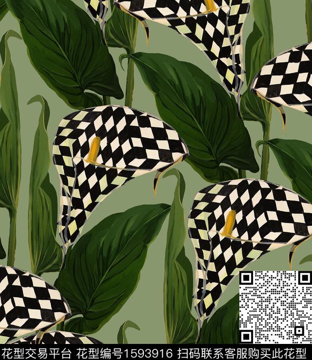 格子黑白格马蹄莲数码印花华亿平台下载（图片编号: 1593916） - 瓦栏（Walan）
