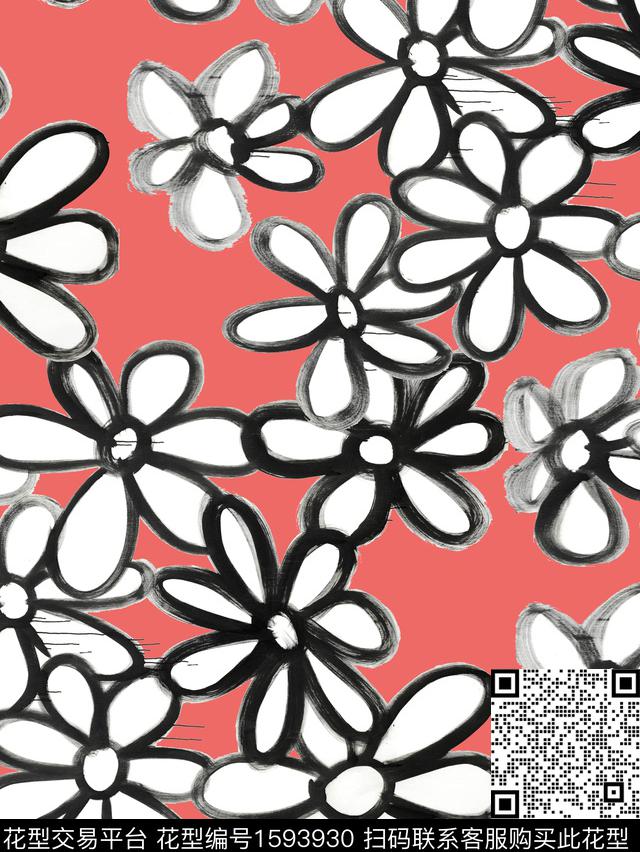 黑白华亿平台彩色底马卡龙数码印花华亿平台下载（图片编号: 1593930） - 瓦栏（Walan）