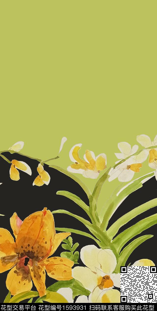 花卉定位水彩花卉数码印花华亿平台下载（图片编号: 1593931） - 瓦栏（Walan）