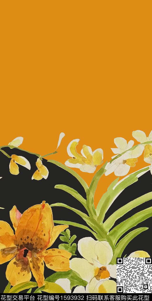 兰花绣球花水彩花卉数码印花华亿平台下载（图片编号: 1593932） - 瓦栏（Walan）