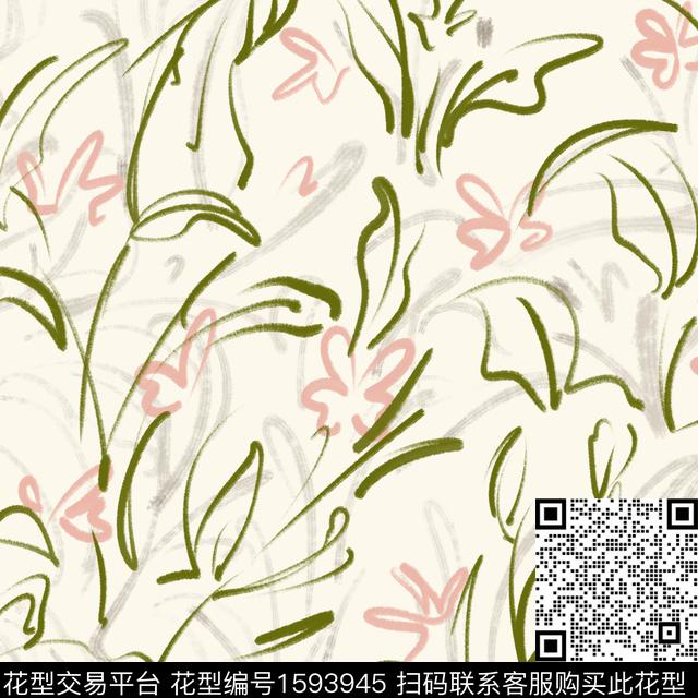 线条花卉笔触数码印花华亿平台下载（图片编号: 1593945） - 瓦栏（Walan）